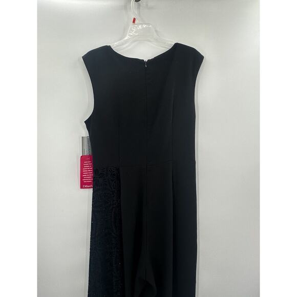 Tahari Arthur S Lavin Size 12p Black Velvet Wide Leg Jumpsuit Black Sparkle Slas - Picture 10 of 16